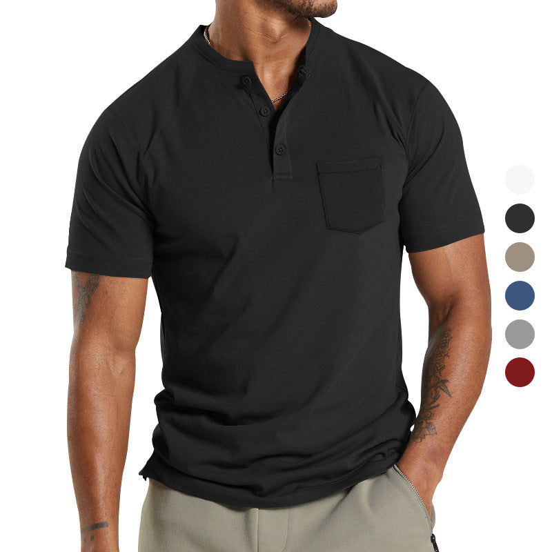 Herren Kurzarm Henley-Shirt mit praktischer Brusttasche und modernem Knopfdesign Aliams