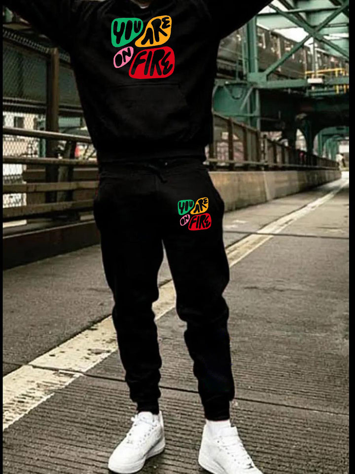 Herren Sportliches Hoodie und Jogginghose Set mit kreativem Druck Aliams