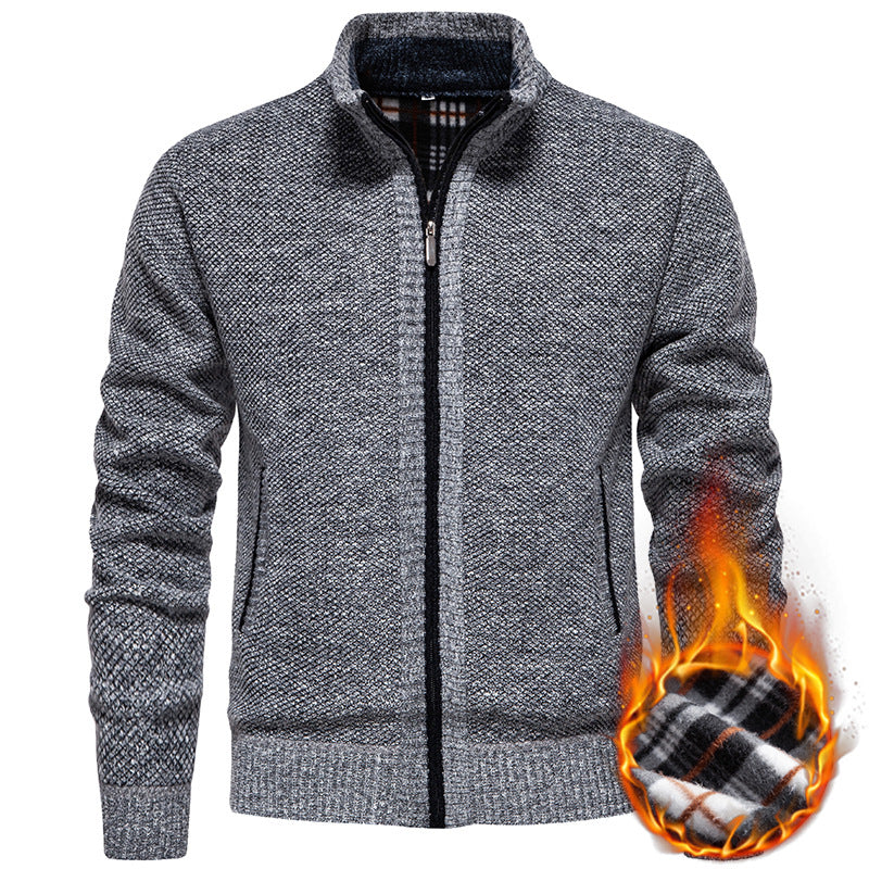 Herren stylischer Strickjacke mit hohem Kragen und praktischen Taschen Aliams