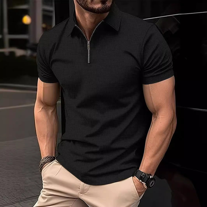Herren Kurzarm Poloshirt mit Reißverschluss und strukturiertem Design Aliams