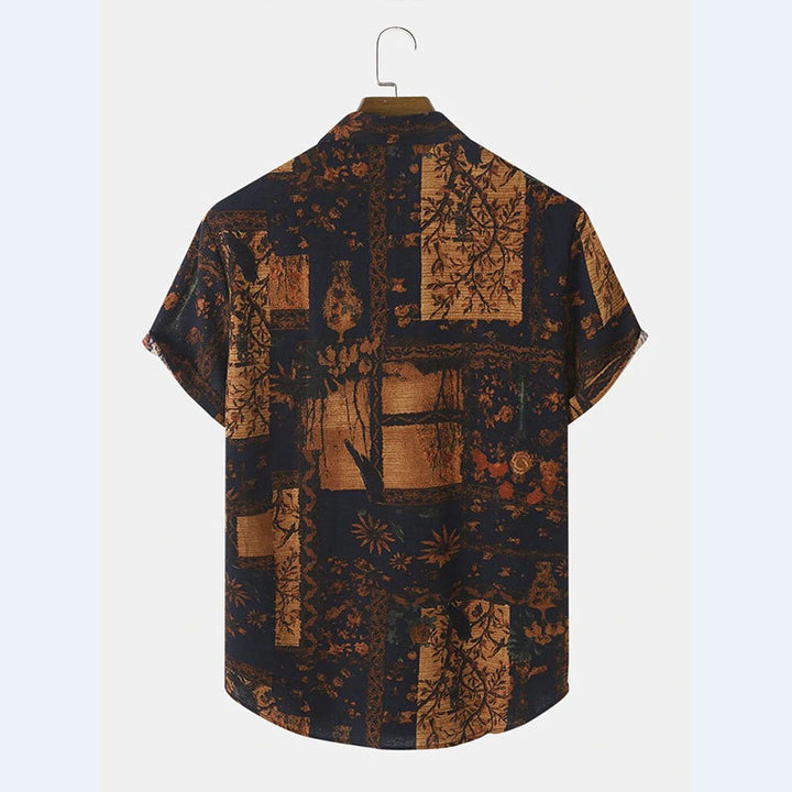 Herren Kurzarm Hemd mit floralem Design und strukturiertem Stoff Aliams