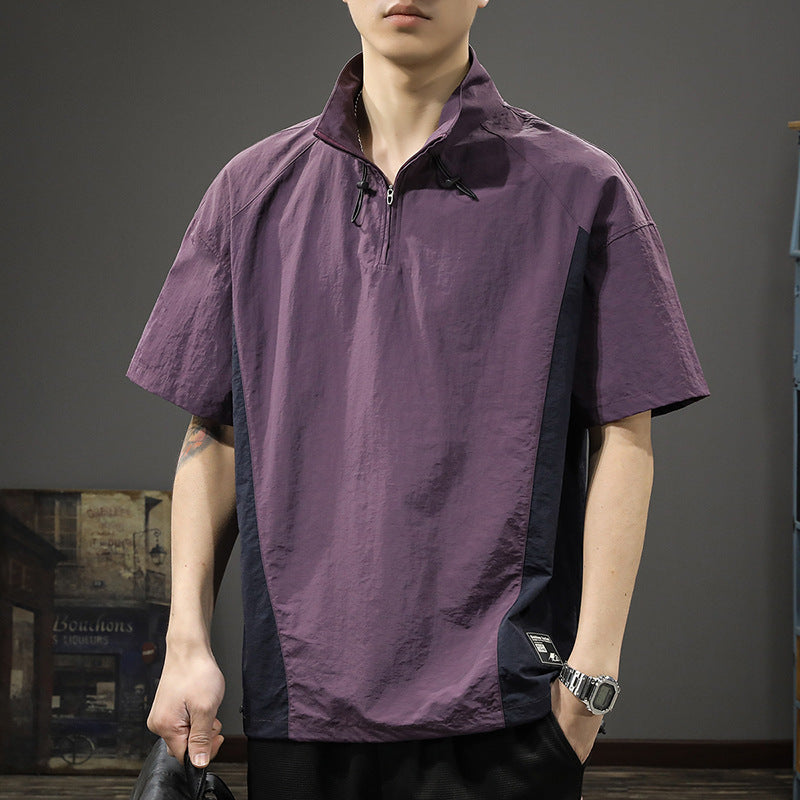 Herren Kurzarm-Funktionspullover mit innovativem Stehkragen und Reißverschluss Aliams