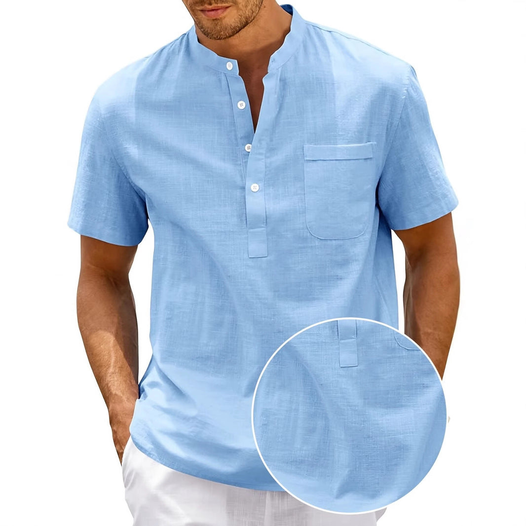 Herren Komfortables Kurzarm-Hemd mit Stehkragen Aliams