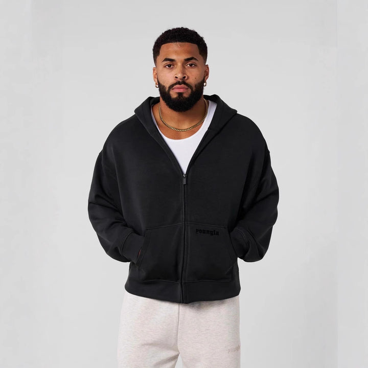 Herren Kapuzenpullover mit durchgehendem Reißverschluss und praktischen Taschen Aliams