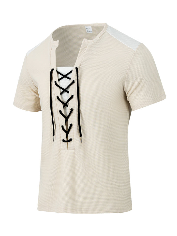 Herren Kurzarm Shirt mit sportlichem Schnürdesign Aliams