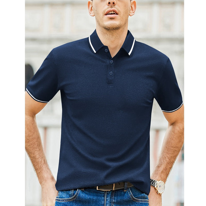 Herren Kurzarm-Polohemd mit modernem Bicolor-Kragen und atmungsaktiver Baumwollqualität Aliams