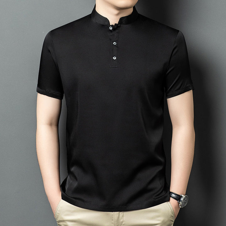 Herren Kurzarm Hemd im modernen Stehkragen-Stil Aliams