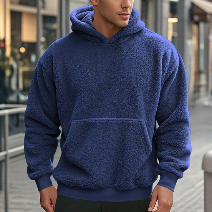 Herren Hoodie aus kuscheligem Teddy-Fleece mit Kängurutasche und breiten Bündchen Aliams