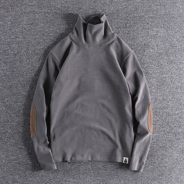 Herren Stehkragenpullover aus hochwertigem Fleece mit kontrastierenden Ellbogenpatches Aliams