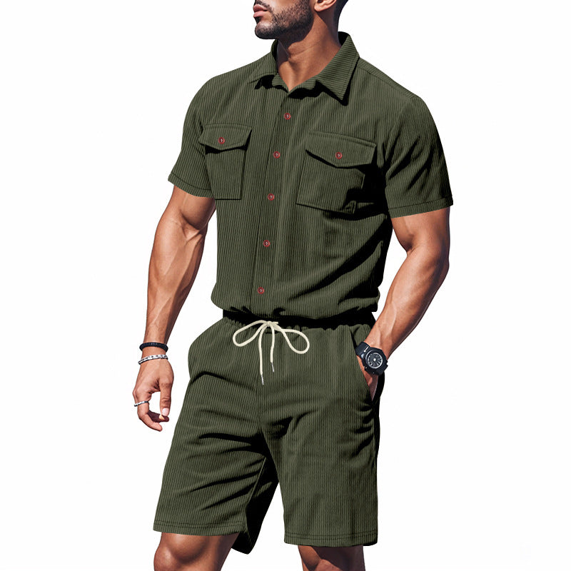 Herren Kurzarm-Hemd und Shorts Set mit praktischen Brusttaschen und elastischem Bund Aliams