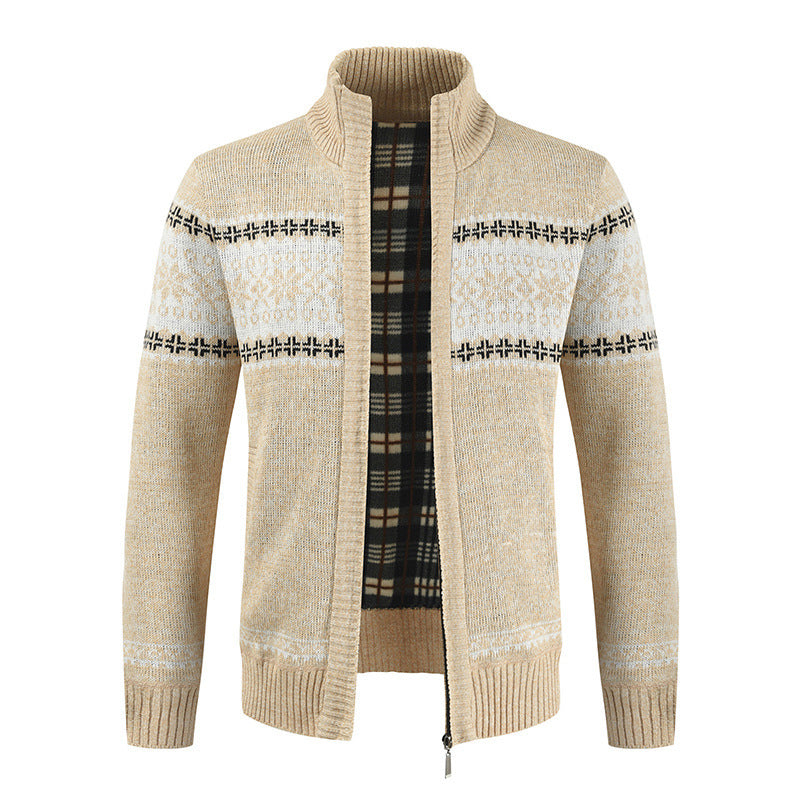 Herren Strickjacke mit modernem Norweger-Muster und hohem Kragen Aliams