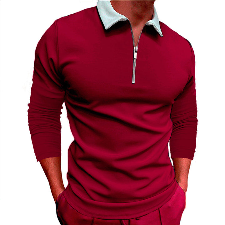 Herren sportlicher Pullover mit 1/4 Reißverschluss und kontrastierendem Kragen Aliams