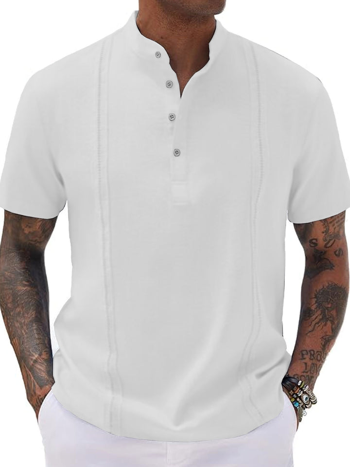 Herren Kurzarm-Henley-Shirt mit strukturierter Oberfläche und dekorativen Knöpfen Aliams