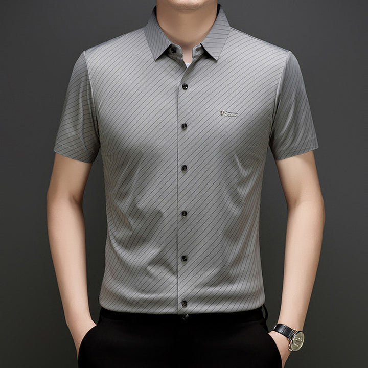 Herren elegantes, atmungsaktives Langarmhemd mit feinem Streifenmuster Aliams