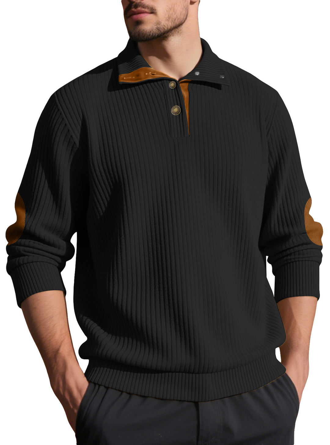 Herren Strickpullover mit einzigartigem Knopfdetails und Rippstruktur Aliams