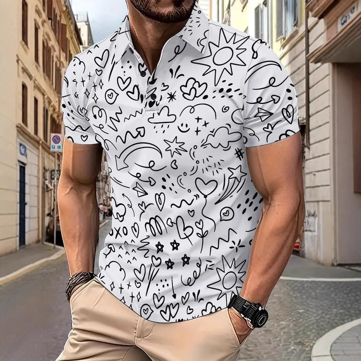 Herren Kurzarm Poloshirt mit kreativem Grafikdruck Aliams