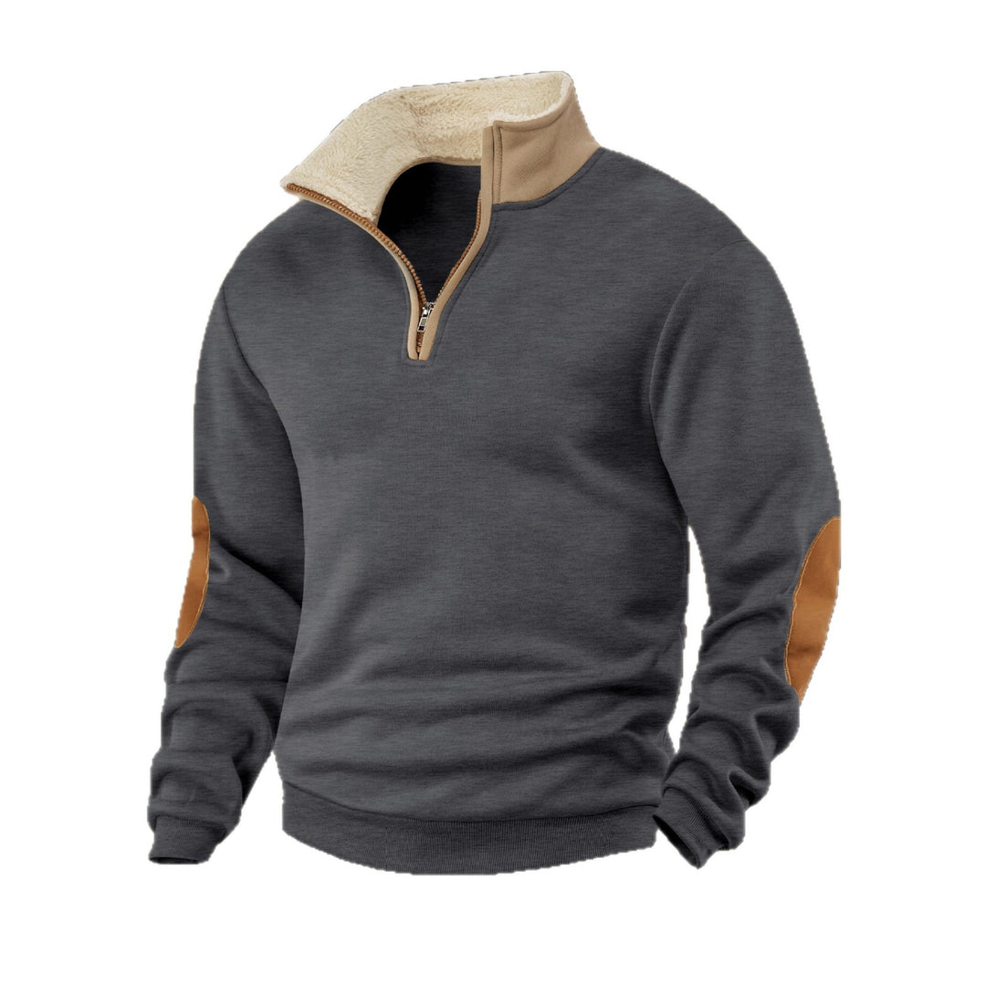 Herren Fleece-Pullover mit hochabschließendem Kragen und modischen Lederapplikationen Aliams