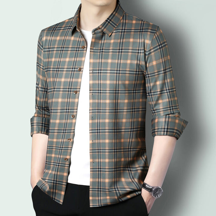 Herren kariertes Langarmhemd aus atmungsaktiver Baumwolle Aliams