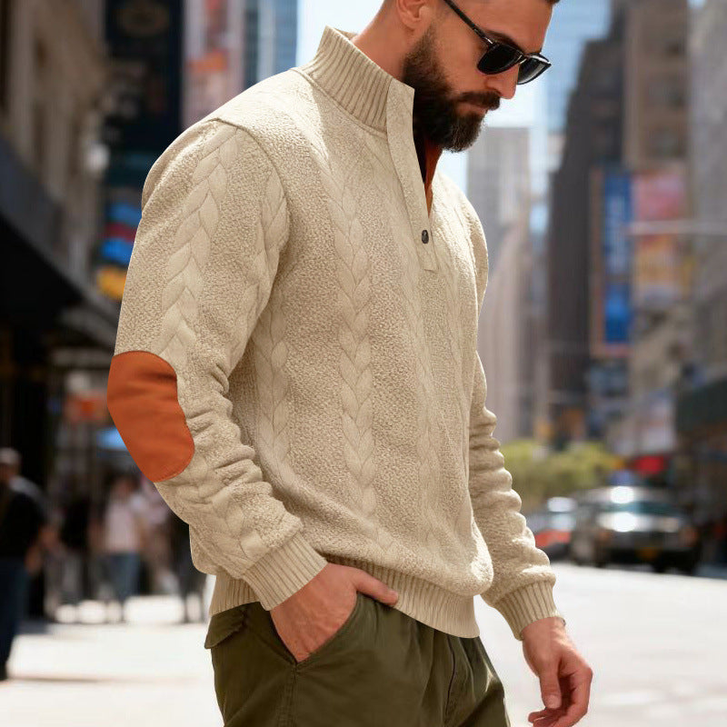 Herren gestrickter Pullover mit Kontrastdetails und modernem Knopfverschluss Aliams