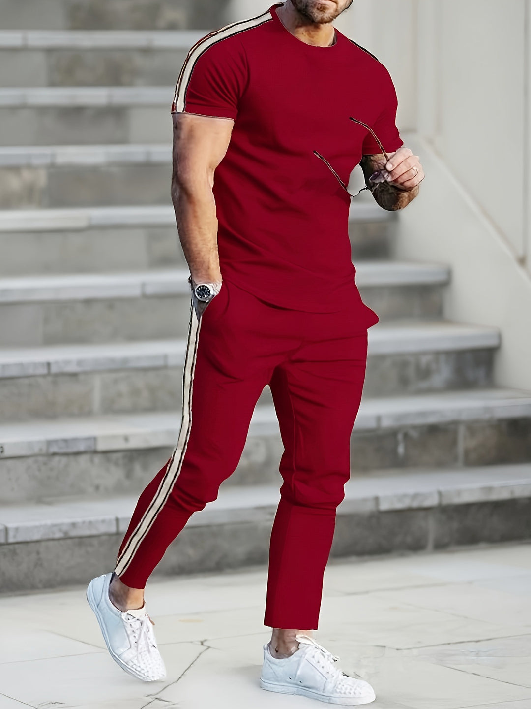 Herren Sportliches Trikot und Jogginghose-Set mit seitlichen Details Aliams