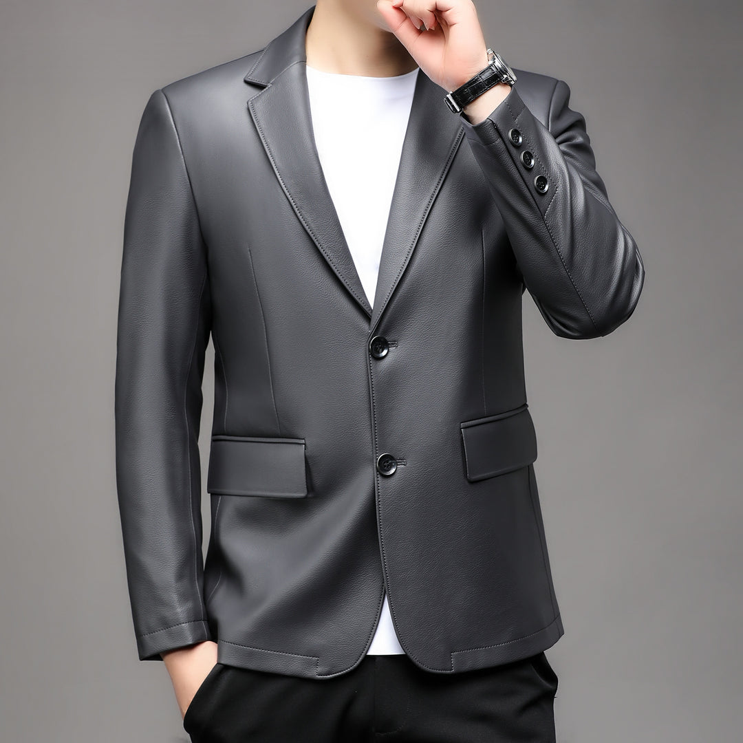 Herren eleganter Kunstleder-Blazer mit klassischem Schnitt Aliams