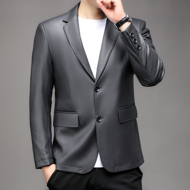 Herren eleganter Kunstleder-Blazer mit klassischem Schnitt Aliams