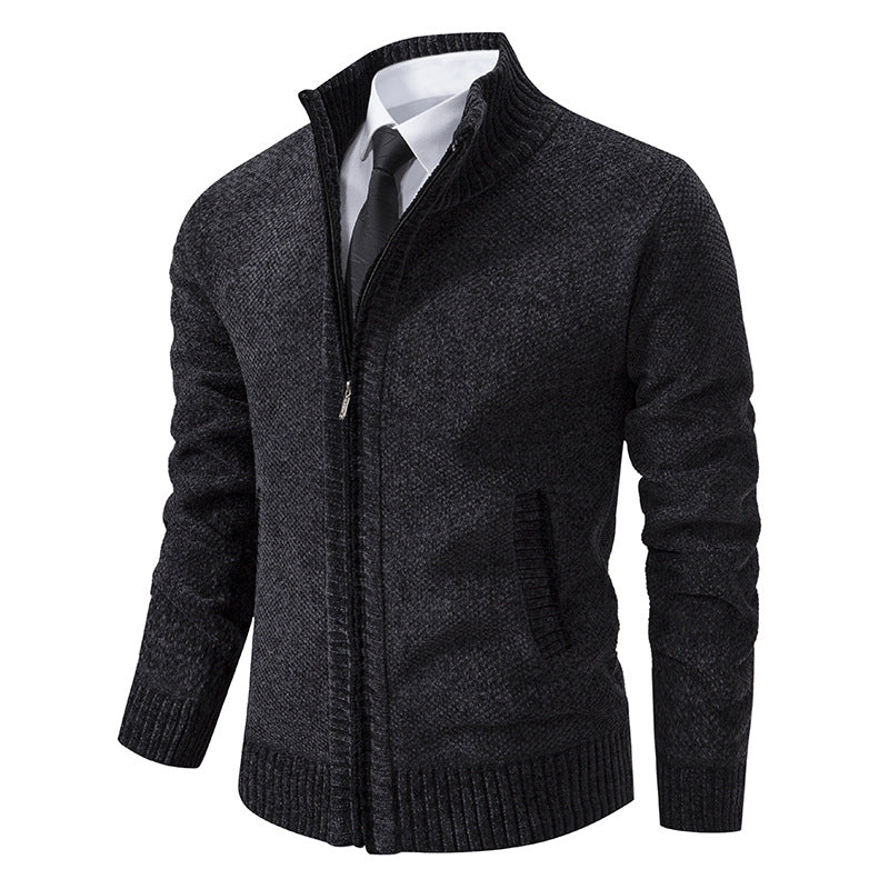 Herren elegante Strickjacke mit modernem Reißverschluss und hohem Kragen Aliams