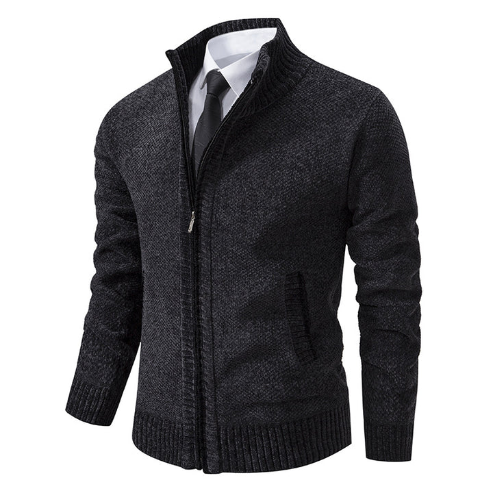 Herren elegante Strickjacke mit modernem Reißverschluss und hohem Kragen Aliams