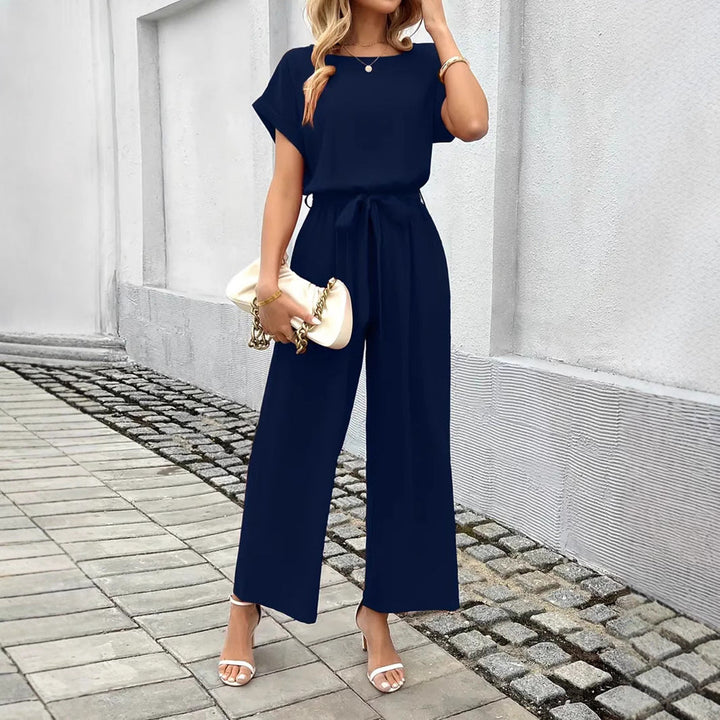 Damen Jumpsuit mit Weitem Bein und Taillengürtel Aliams