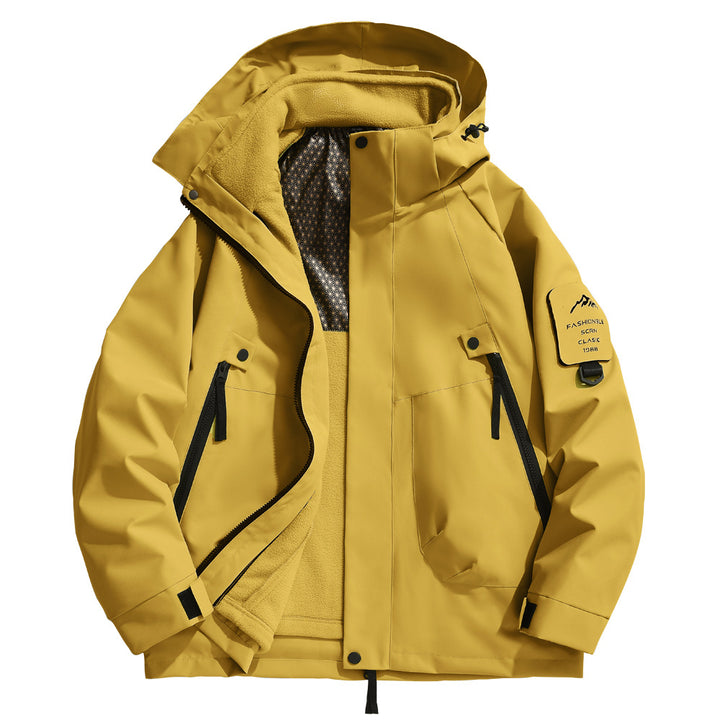 Herren wetterfeste Outdoorjacke mit isolierendem Fleece-Innenfutter und verstellbarem Kapuzenschutz Aliams