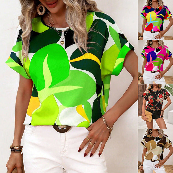 Damen Lässiges Blusentop mit Modernem Botanischem Druck und Lockerer Passform Aliams