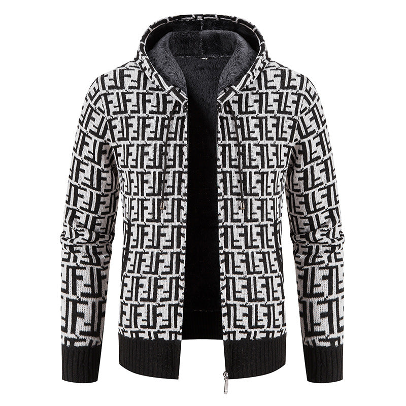 Herren Hochwertige Strickjacke mit modernem Muster und Kapuze Aliams
