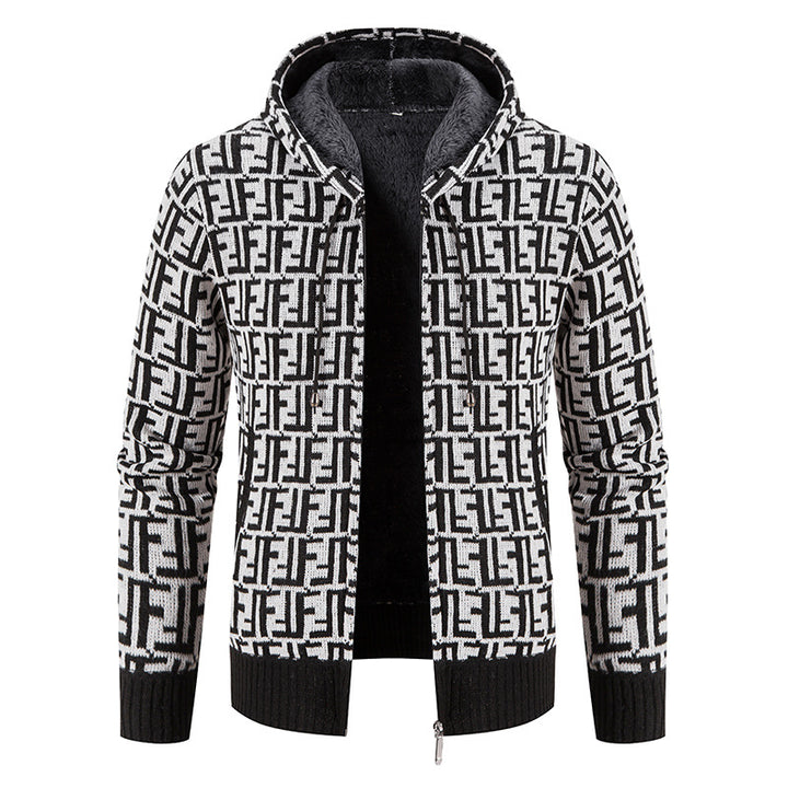 Herren Hochwertige Strickjacke mit modernem Muster und Kapuze Aliams