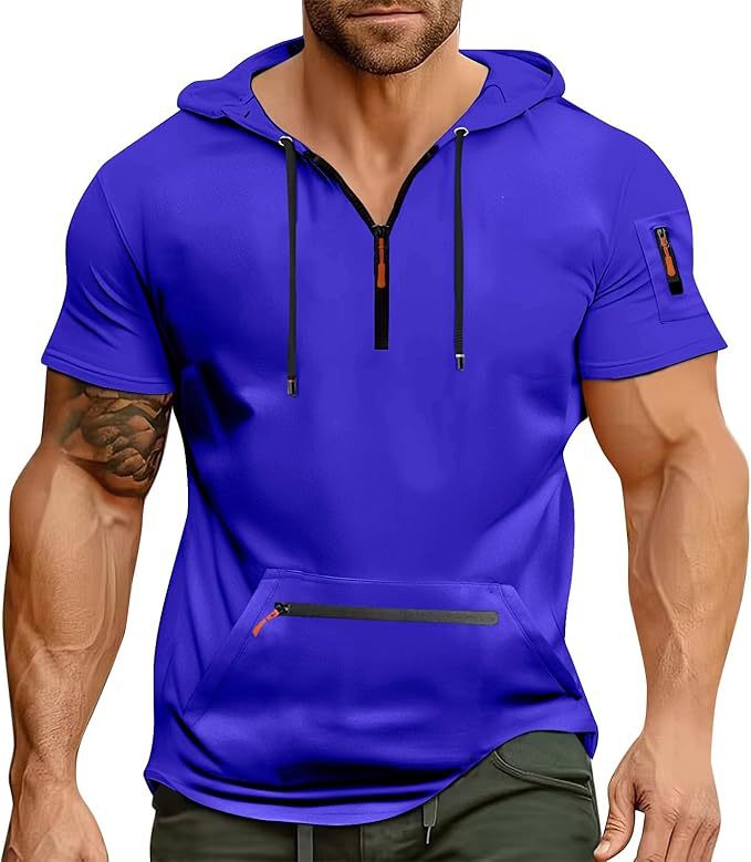 Herren Kurzarm Hoodie mit Reißverschluss Aliams