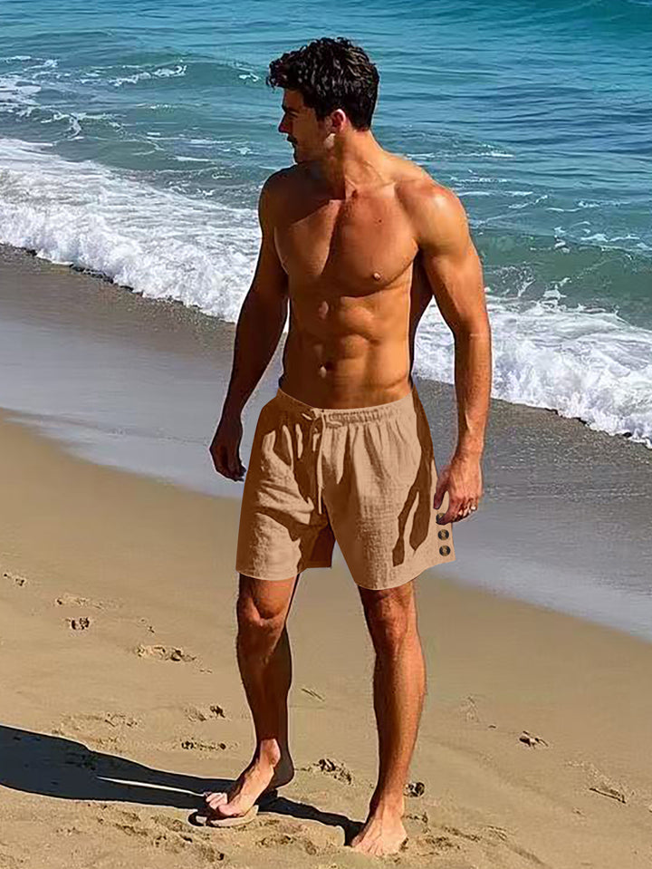 Herren lässige, atmungsaktive Strandshorts mit elastischem Bund und modernen Knopfdetails Aliams