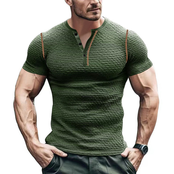 Herren Kurzarm-Henley-T-Shirt mit strukturiertem Design und praktischer Knopfleiste Aliams
