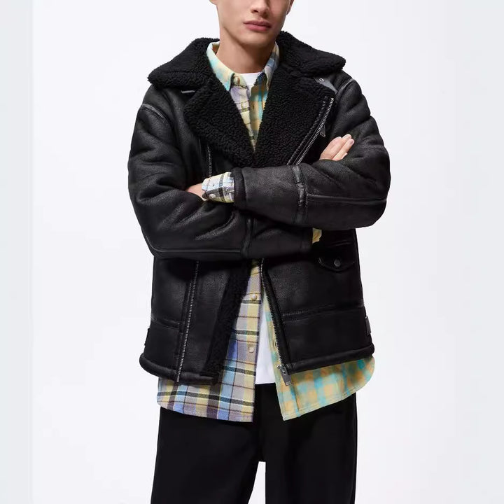 Herren kultige Bikerjacke mit weichem Futter und dreifach verstellbarem Kragen Hedi-Mode