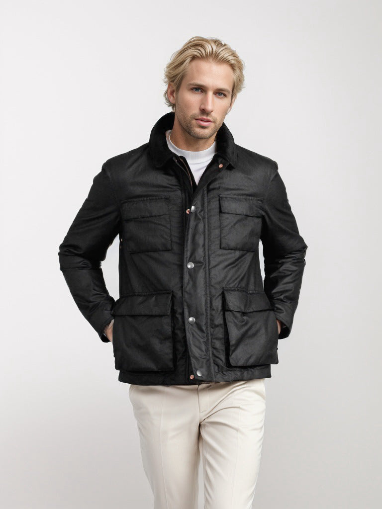 Herren Wasserabweisende Wattierte Jacke mit Stehkragen und großen Taschen Aliams