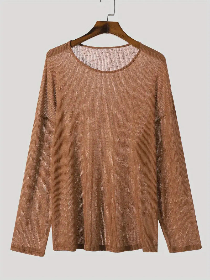 Damen Langarmshirt mit strukturiertem Rippenmuster und lässigem Schnitt Aliams