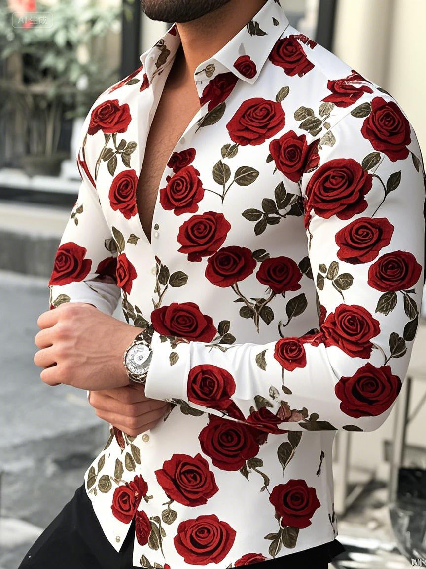 Herren Hemd mit floralen Rosenmotiven Aliams