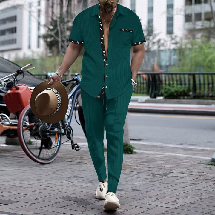 Herren elegantes Freizeit Set mit stilvollem Kurzarmhemd und passenden Hose Aliams