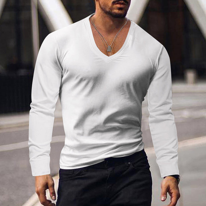 Herren V-Ausschnitt Langarmshirt aus atmungsaktivem Baumwollmix Aliams