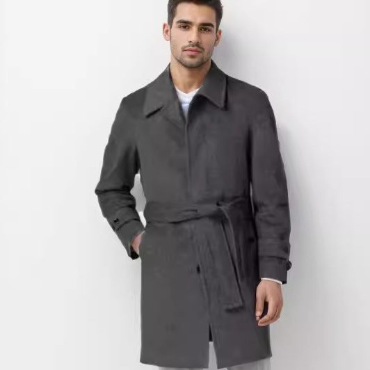 Herren klassischer Trenchcoat mit stilvollem Gürtel und doppelter Knopfreihe Aliams