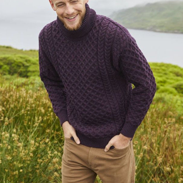 Herren Strickpullover mit hohem Kragen und strukturiertem Muster Aliams