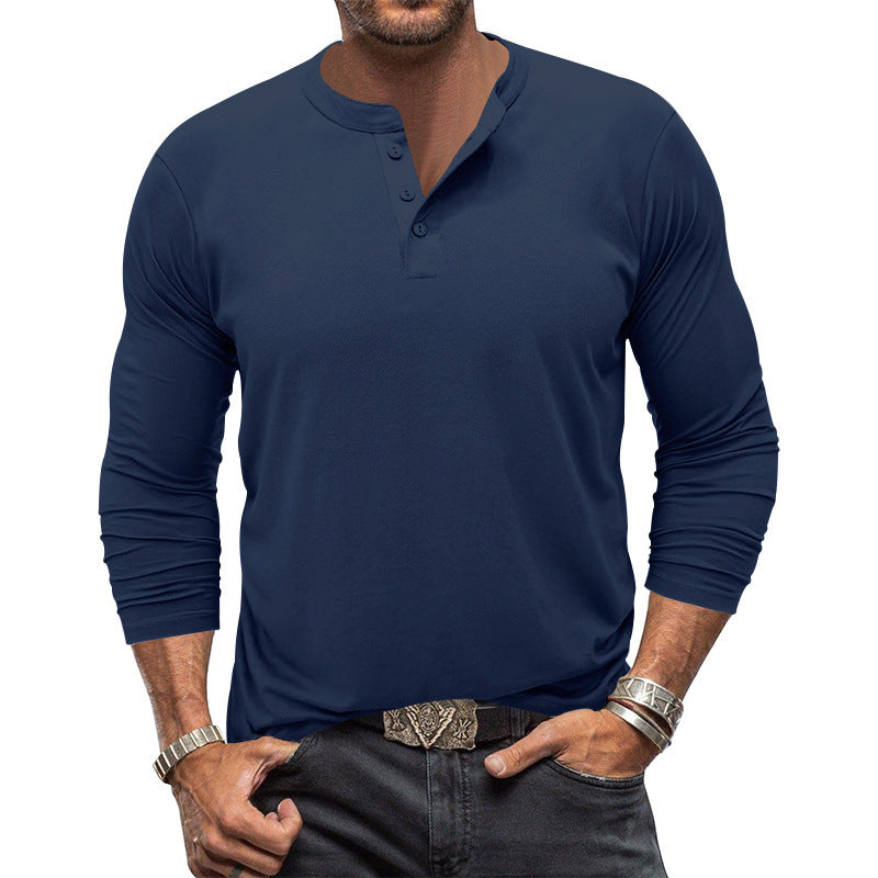 Herren Langarm T-Shirt mit Knopfleiste Aliams