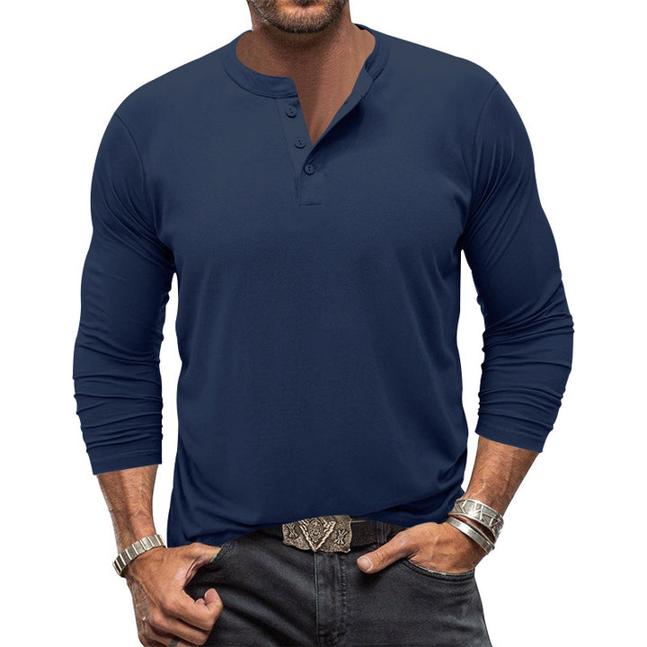 Herren Langarm T-Shirt mit Knopfleiste Aliams