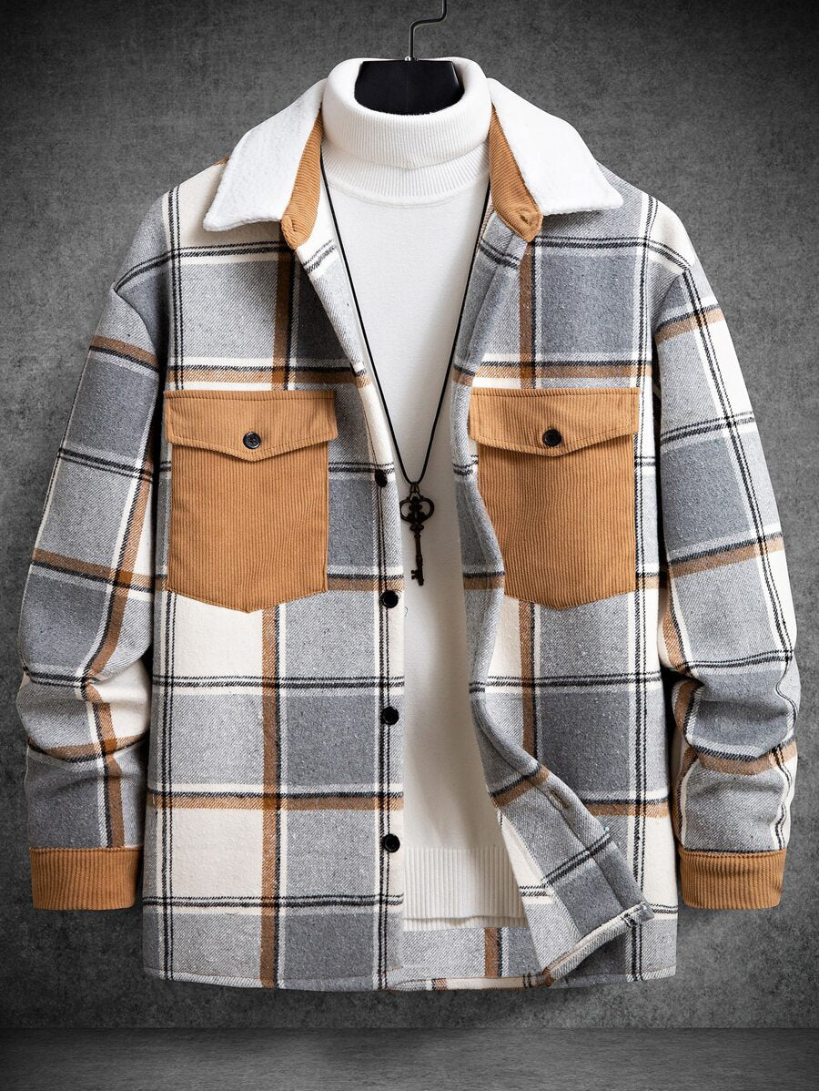 Herren Karo-Flanelljacke mit zwei Brusttaschen und weichem Kragen Aliams