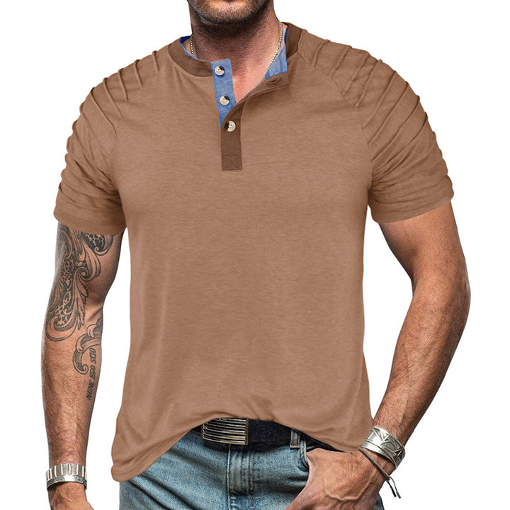 Herren Kurzarm-Henley-Shirt mit eleganter Knopfleiste und modischen Akzenten Aliams