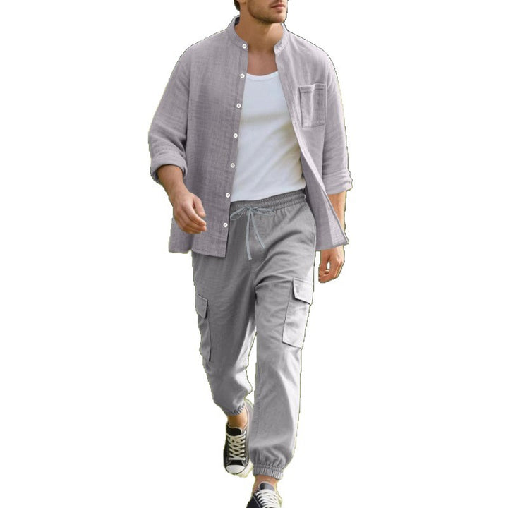 Herren entspannte Cargo-Hose und lässiges Hemd Set Aliams