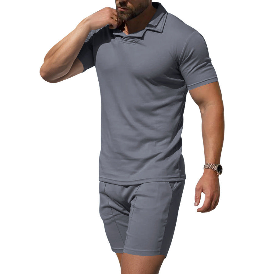 Herren Poloshirt und Shorts-Set aus hautfreundlichem, elastischem Material mit modischem Kragen Aliams